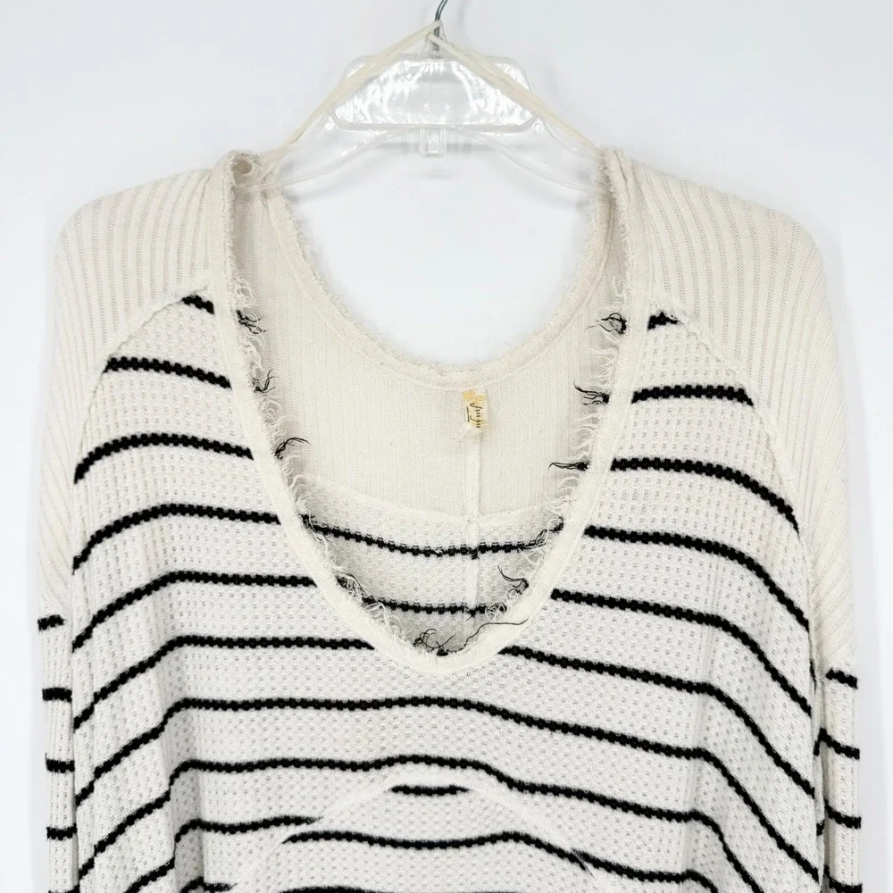 Free People Sunset Park Oversized Thermal‎ Tunic Black/White Striped Size L Boho